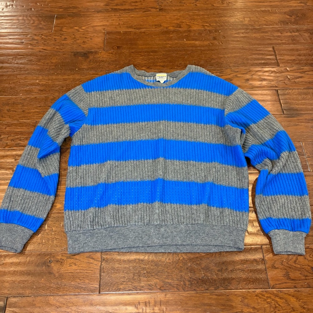 Y2K 90s Striped Blue and Gray Men's Sweater Size Medium